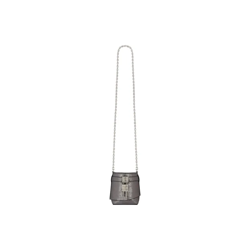 GIVENCHY Shark Lock Sheepskin With Synthetic Leather Bucket Bag Handbag Extra Mini Women's Silver Gray-3