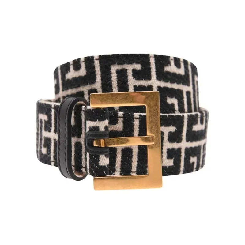 BALMAIN Square Metal Pin Buckle Leather Belts Women's Black-0