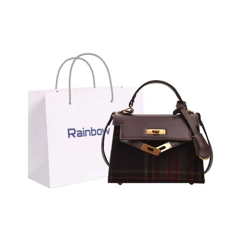 Rainbow Girl PU Square Bag, Handbag, Crossbody Bag, Shoulder Bag Regular Women's Red Plaid/Green Plaid Child-5