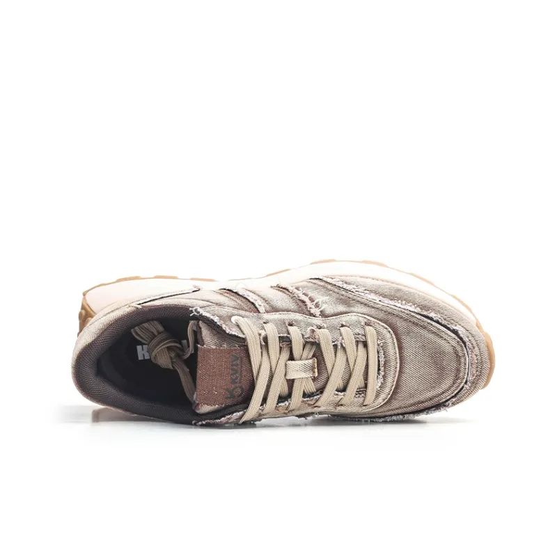 KVIV Height Increasing Wear Resistant Lightweight Breathable Slip Resistant Low Top Casual Shoes Unisex Washed Brown-3