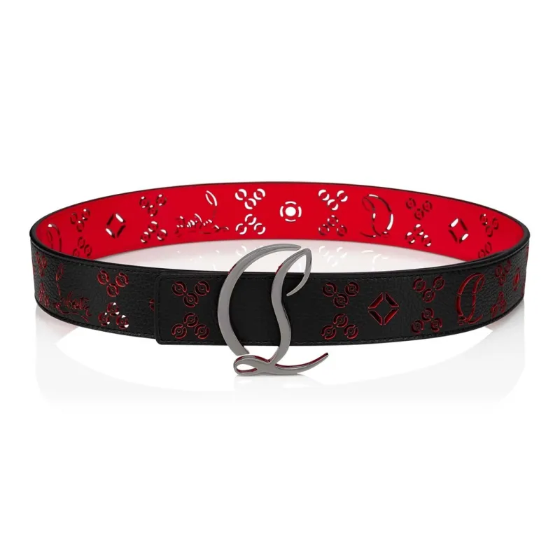 CL LUBOTING Emblem Letter Smooth Buckle Leather Belts Women's Black Width  3.5cm-1