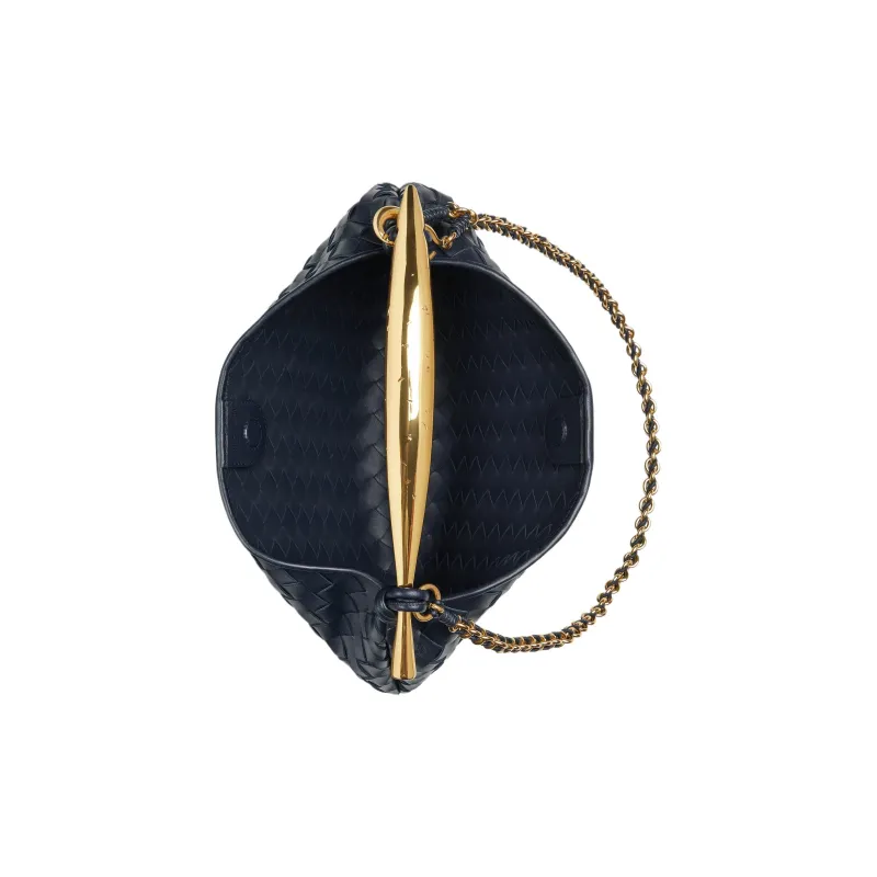 Bottega Veneta SARDINE Sheepskin Tote Bag Shopping Bag Handbag Shoulder Bag Crossbody Bag Small Size Women's Space Blue-3
