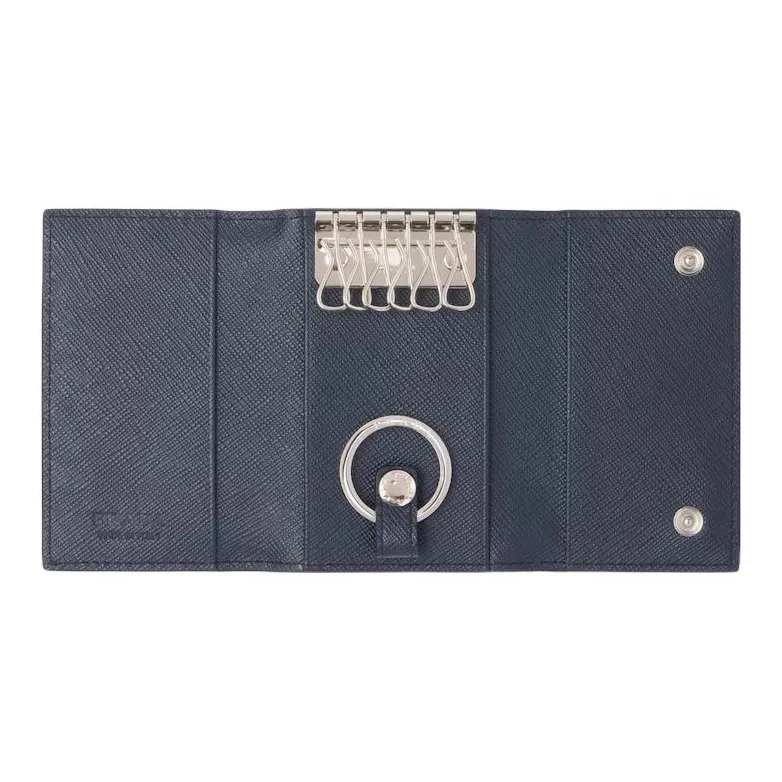 PRADA Saffiano Calfskin Key Pouch Men's Black & Navy-3