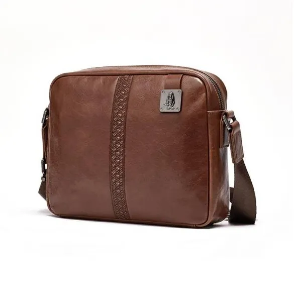 Hush Puppies Cow Leather Shoulder Bag Men's Coffee-1