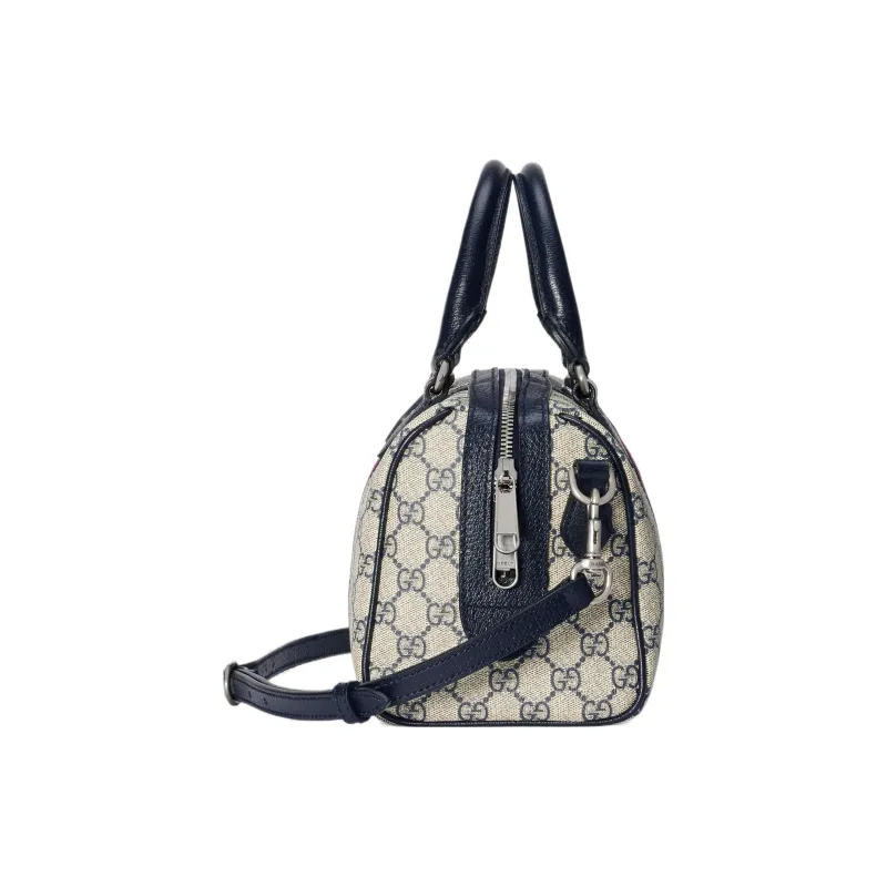 GUCCI Ophidia Canvas With Leather Binding One Shoulder Crossbody Canvas Bag, Handbag Small Size Women's Beige & Blue-3