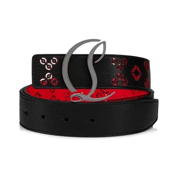 CL LUBOTING Emblem Letter Smooth Buckle Leather Belts Women's Black Width  3.5cm