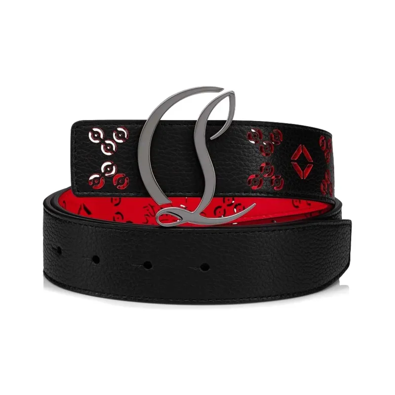 CL LUBOTING Emblem Letter Smooth Buckle Leather Belts Women's Black Width  3.5cm-0