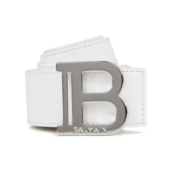 BALMAIN B Letter Metal Smooth Buckle Leather Belts Men's White