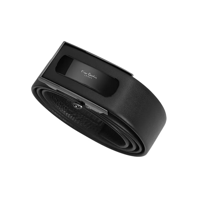 PIERRE CARDIN Stainless Steel Automatic Buckle Belt Top Grain Cow Leather Belts Men's Black-1