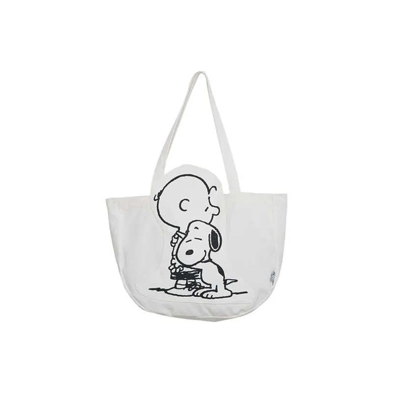 SNOOPY Canvas Canvas Bag Shoulder Bags Unisex White Beige Yellow-2