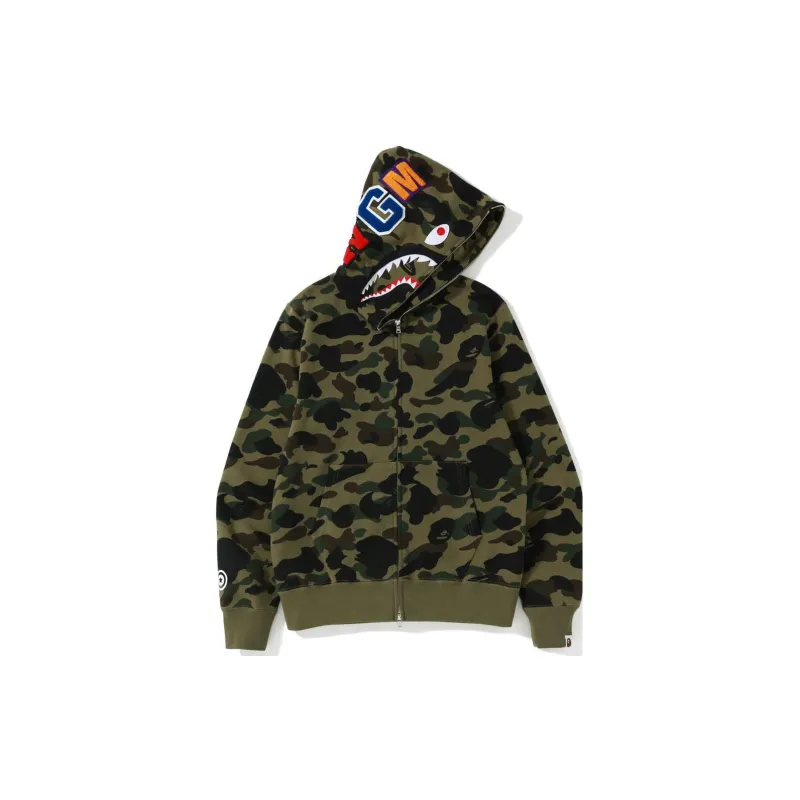 A BATHING APE ® 1st Camo Shark Full Zip Hoodie 'GREEN'-1