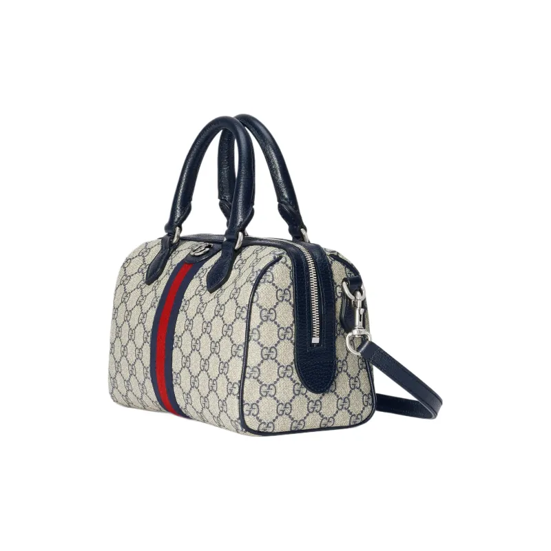 GUCCI Ophidia Canvas With Leather Binding One Shoulder Crossbody Canvas Bag, Handbag Small Size Women's Beige & Blue-1