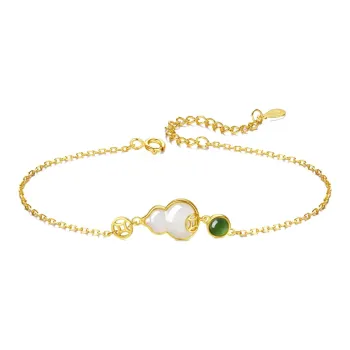 SEVEN COOK S925 Silver Gourd And Coin Hetian Jade Bracelet Women's Pale Greenish-White Jade