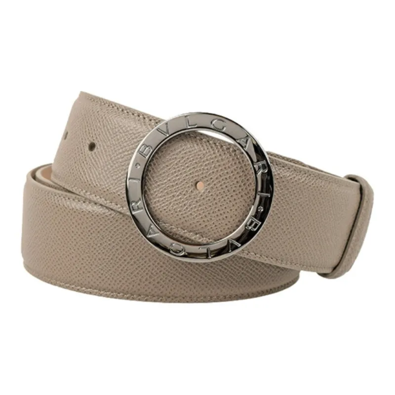 BVLGARI Letter Logo Leather Belts Men's Gray Width: 4cm-0