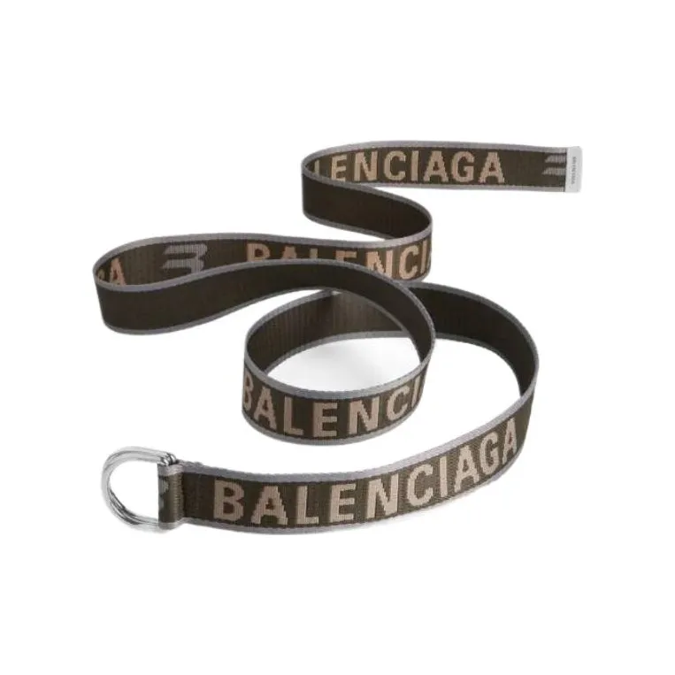 Balenciaga Polyester Leather Belts Men's Dark Green Width 3.5CM-0