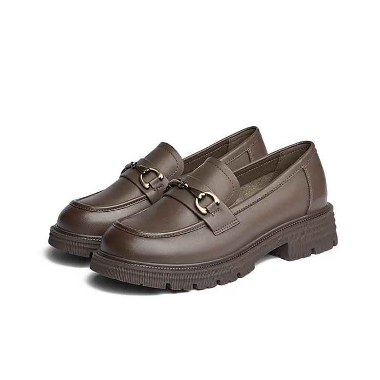 JOSINY British Style Platform Slip-on Small Leather Shoes Loafers 4cm Women's Black-9