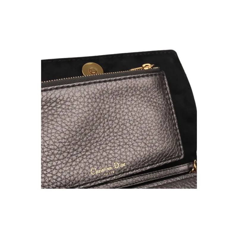 DIOR Grained Cow Leather Shoulder Bag Crossbody Bag Wallet Women's Gray-8