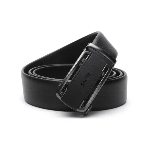 Satchi Sanduo Automatic Buckle Belt Matte Alloy Buckle Cow Leather Leather Belts Men's Black Width 3.55cm