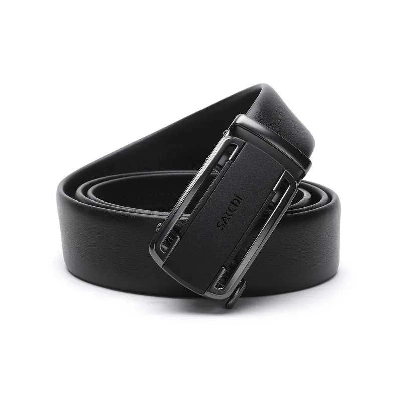 Satchi Sanduo Automatic Buckle Belt Matte Alloy Buckle Cow Leather Leather Belts Men's Black Width 3.55cm-0