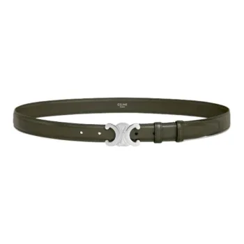 CELINE Solid Color Emblem Decoration Smooth Buckle Leather Belts Men's Green Width: 2.5CM