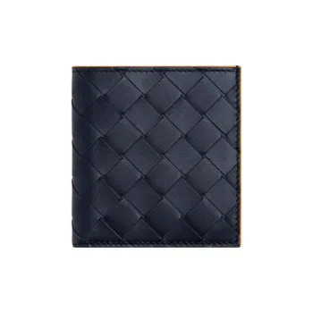 Bottega Veneta Cow Leather Coin Purses Wallets Men's Space Blue & Papaya