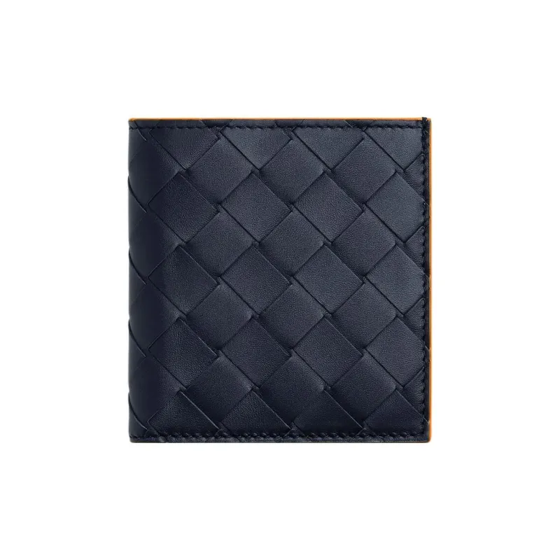 Bottega Veneta Cow Leather Coin Purses Wallets Men's Space Blue & Papaya-0