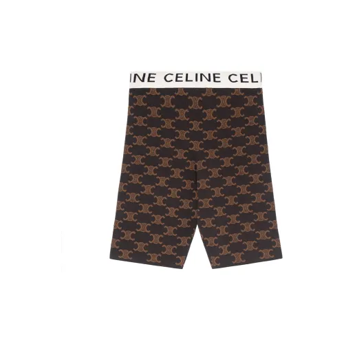 CELINE FW22 Monogrammed Biker Shorts In Silk Cotton Brown