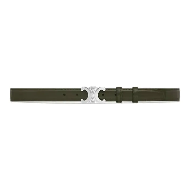 CELINE Solid Color Emblem Decoration Smooth Buckle Leather Belts Men's Green Width: 2.5CM-1