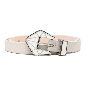 ISABEL MARANT Coraline Emblem Smooth Buckle Leather Belts Women's Beige Width: 2cm
