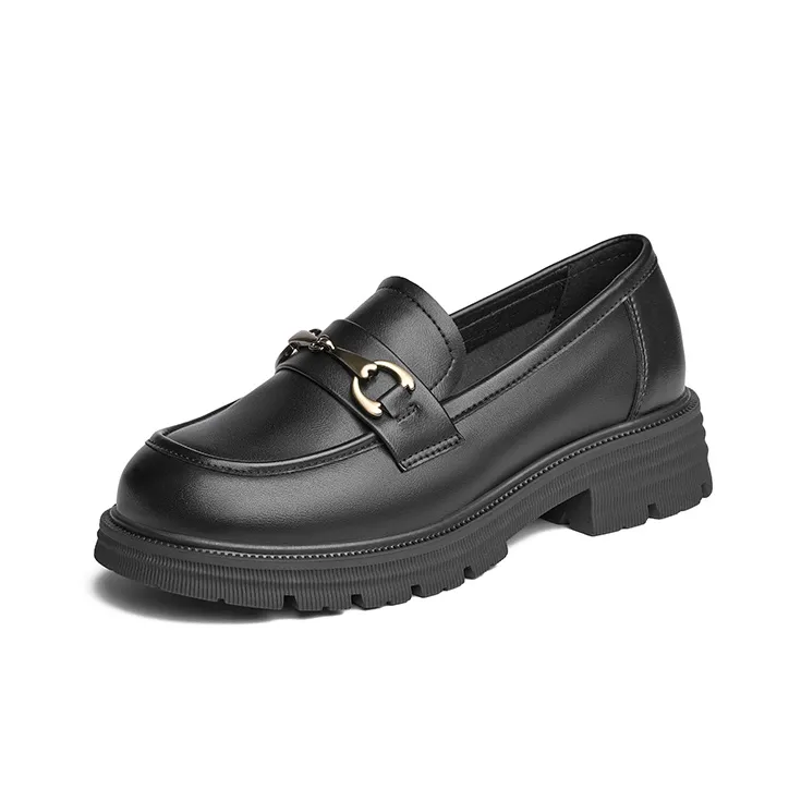 JOSINY British Style Platform Slip-on Small Leather Shoes Loafers 4cm Women's Black-1