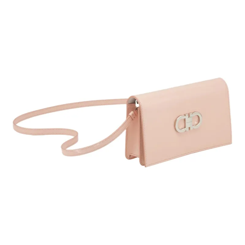 FERRAGAMO GANCINI Palm Calfskin Crossbody Bag Shoulder Bag Women's Nirende Pink & Optical White-1