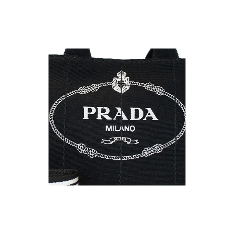 PRADA Canvas Print Canvas Bag Shoulder Bags Women's Black-5