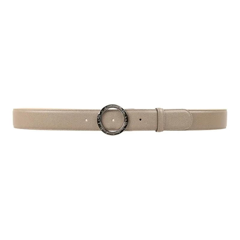 BVLGARI Letter Logo Leather Belts Men's Gray Width: 4cm-1