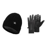 Black Fleece-Lined Thermal Hat+Cycling Gloves