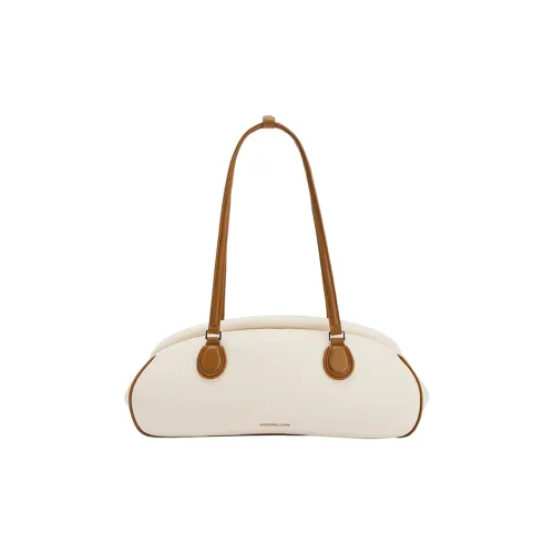 AMAZING SONG Cow Leather Commute OL Baguette Bag Shoulder Bag Large Size Women's Oatmeal White/Elegant Black