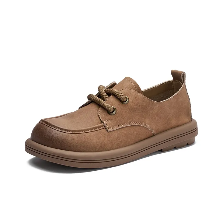 JOSINY British Style Small Leather Shoes Loafers 3cm Women's Camel-1