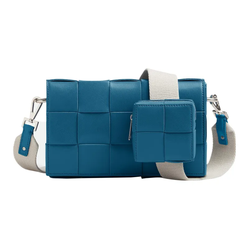 Bottega Veneta CASSETTE Cow Leather Shoulder Bag, Crossbody Bag Medium Size Men's Deep Sea Blue & Natural-0