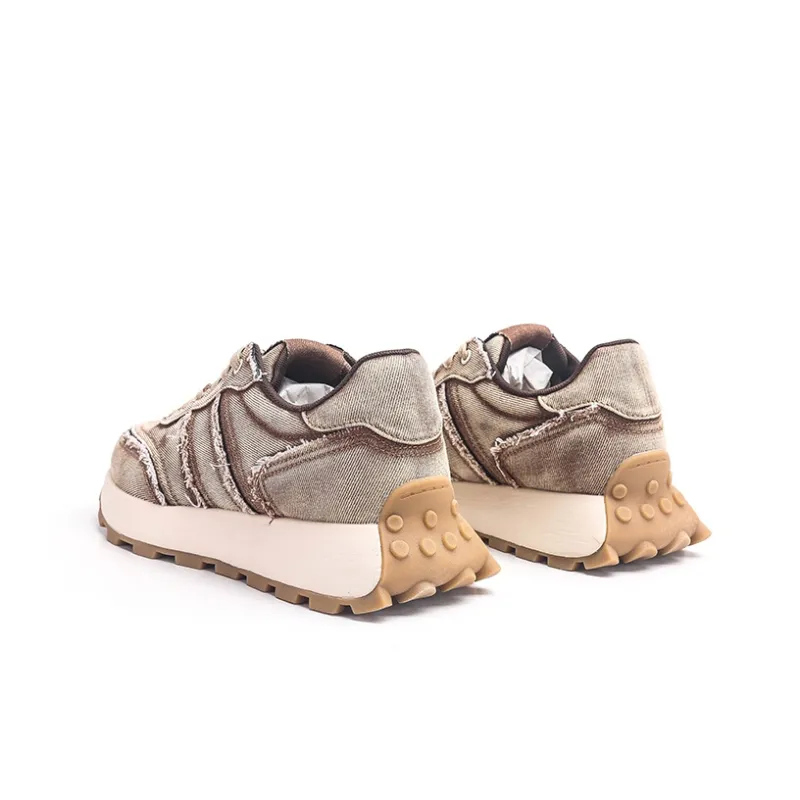 KVIV Height Increasing Wear Resistant Lightweight Breathable Slip Resistant Low Top Casual Shoes Unisex Washed Brown-4