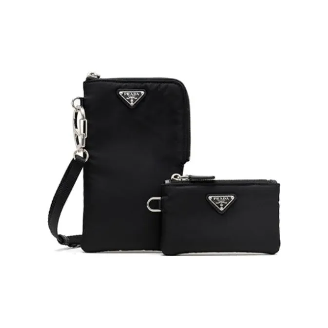PRADA Cowhide Polyamide Coin Purse Unisex Black-1