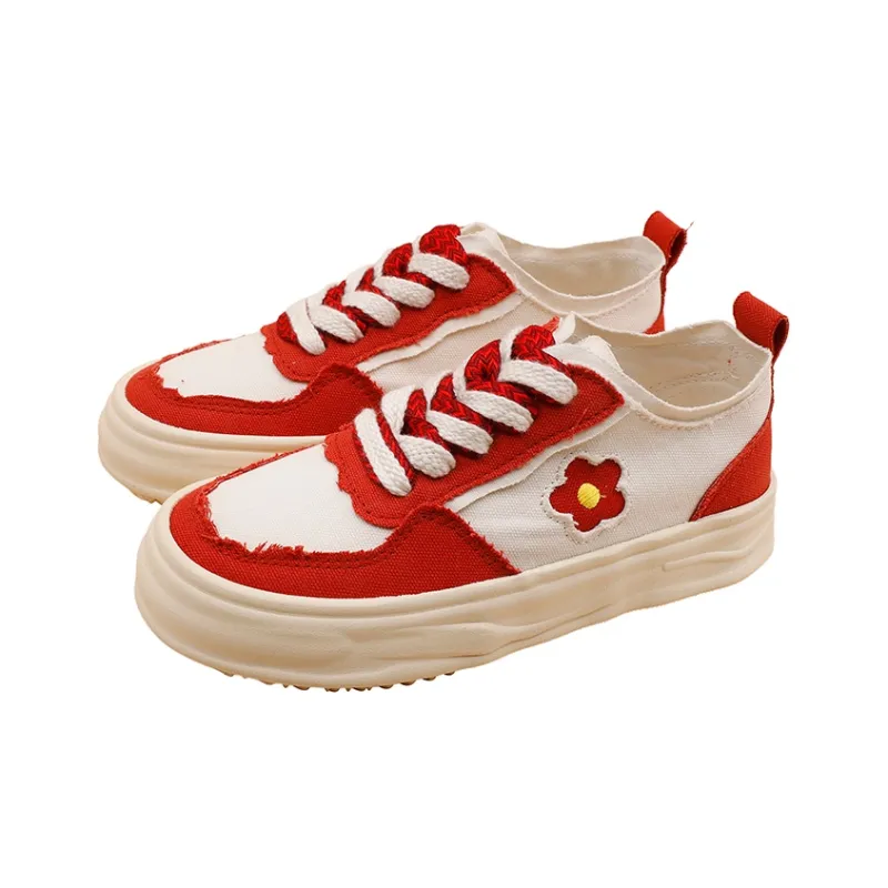 MINGKUANG Canvas Shoes Women's Low Top Red-3