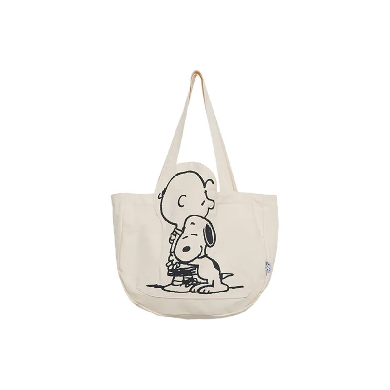 SNOOPY Canvas Canvas Bag Shoulder Bags Unisex White Beige Yellow-7