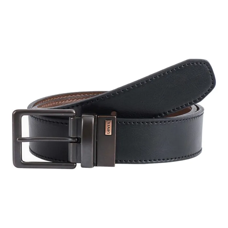 Levis Logo Letter Emblem Pin Buckle Leather Belts Men's Black Brown-0