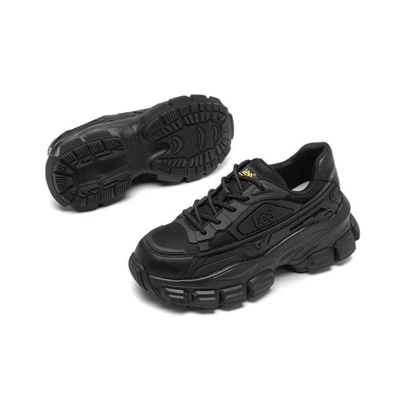 Lee Height Increasing Breathable Low Top Chunky Sneakers Women's Black-3