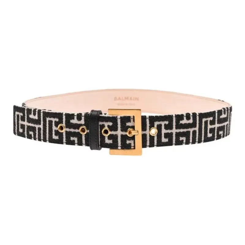 BALMAIN Square Metal Pin Buckle Leather Belts Women's Black-1