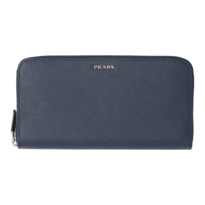 PRADA Saffiano Calfskin Wallet Men's Marine Blue & Light Gray-0