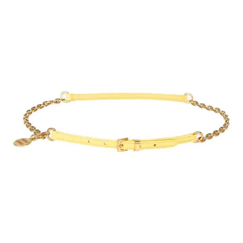 MIU MIU Leather Leather Belts Women's Yellow Width 1CM-0