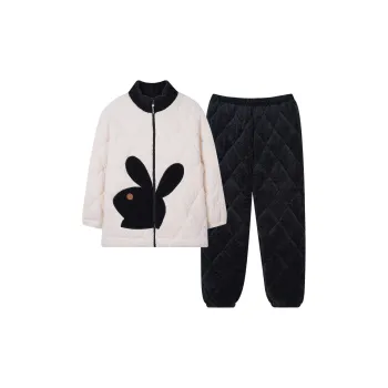 Sha Qian Pajama Set Winter Women's Apricot White