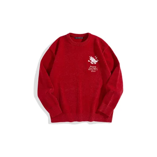 PEACEBIRD MEN Sweaters Unisex Deep Red Loose Fit