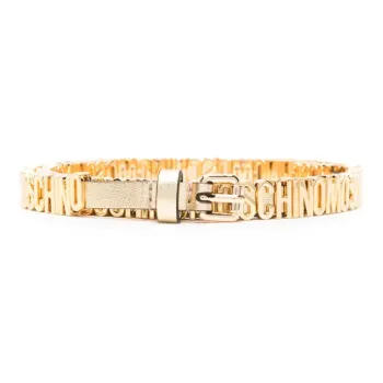 MOSCHINO Logo Letter Slim Pin Buckle Leather Belts Women's Gold Width: 1.5cm