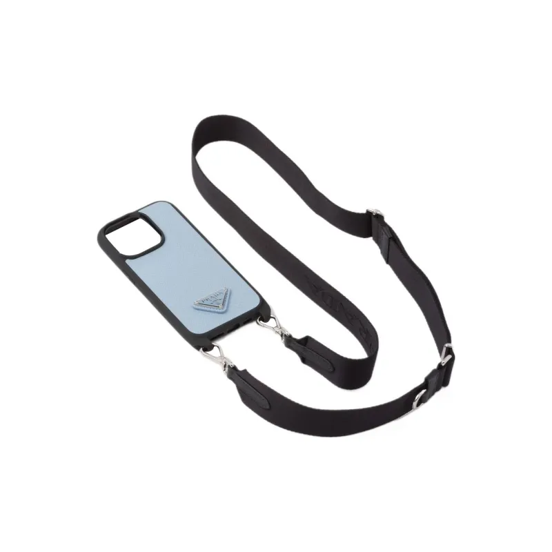 PRADA Saffiano Leather IPhone 14 Pro Case Bag Accessory Women's Light Blue-0